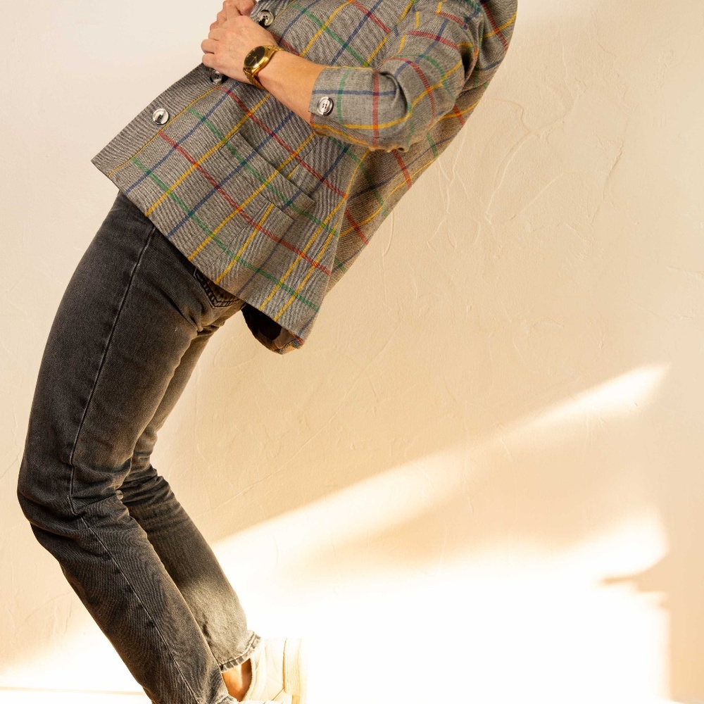 VINTAGE PRIMARY COLOR PLAID BLAZER